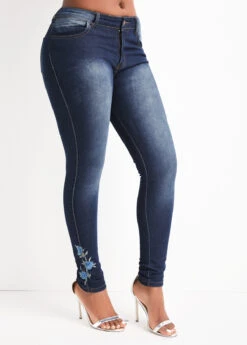 Denim Blue Embroidery Floral Print Skinny Zipper Fly Jeans 10 Denim Blue Embroidery Floral Print Skinny Zipper Fly Jeans -Modlily Shop 330249 P 16814718751443