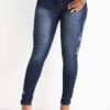Denim Blue Embroidery Floral Print Skinny Zipper Fly Jeans -Modlily Shop 330249 P 16814718757790
