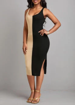 Black Split Sleeveless Scoop Neck Bodycon Dress -Modlily Shop 330258 P 16811816950532