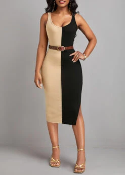 Black Split Sleeveless Scoop Neck Bodycon Dress -Modlily Shop 330258 P 16811816954410