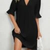 Black Split H Shape Half Sleeve Dress