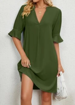 Olive Green Split H Shape Dress