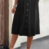 Black Button A Line Elastic Waist Skirt -Modlily Shop 330291 P 16818064850030