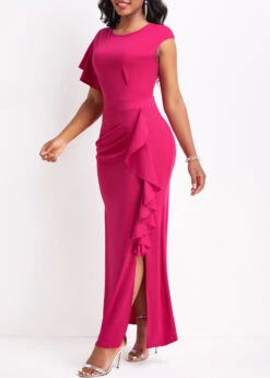 Hot Pink Ruffle Short Sleeve Dress -Modlily Shop 330304 P 16812957470362