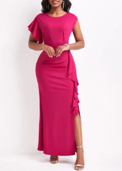 Hot Pink Ruffle Short Sleeve Dress -Modlily Shop 330304 P 16812957479814