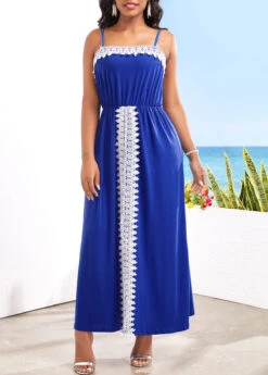 Blue Lace Front Slit Strappy Maxi Dress -Modlily Shop 330308 P 16812113492814