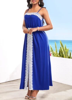Blue Lace Front Slit Strappy Maxi Dress -Modlily Shop 330308 P 16812113499842