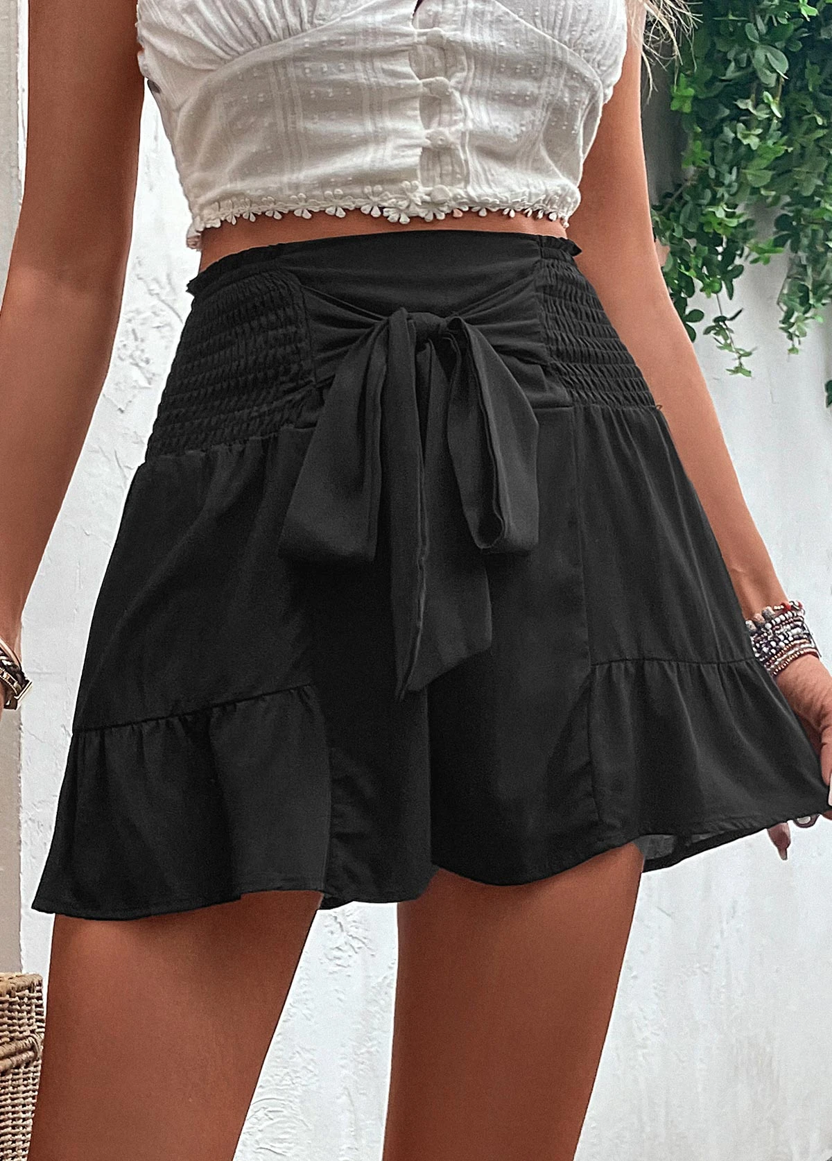Black Bowknot Elastic Waist High Waisted Shorts 8 Black Bowknot Elastic Waist High Waisted Shorts - Image 6