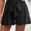 Black Bowknot Elastic Waist High Waisted Shorts -Modlily Shop 330313 P 16818066317510