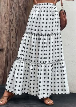 White Ruched Polka Dot A Line Skirt -Modlily Shop 330316 P 16818065643330
