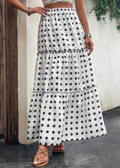 White Ruched Polka Dot A Line Skirt -Modlily Shop 330316 P 16818065643632