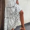 White Ruched Polka Dot A Line Skirt -Modlily Shop 330316 P 16818065643785