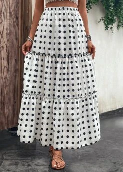 White Ruched Polka Dot A Line Skirt -Modlily Shop 330316 P 16818065646493
