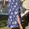 Dark Blue Split Floral Print A Line Skirt -Modlily Shop 330330 P 1679907711711