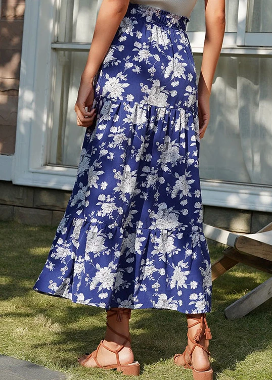 Dark Blue Split Floral Print A Line Skirt 4 Dark Blue Split Floral Print A Line Skirt - Image 2