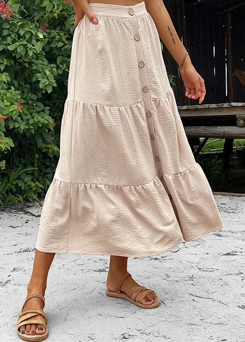 Beige Button A Line Elastic Waist Skirt 3 Beige Button A Line Elastic Waist Skirt