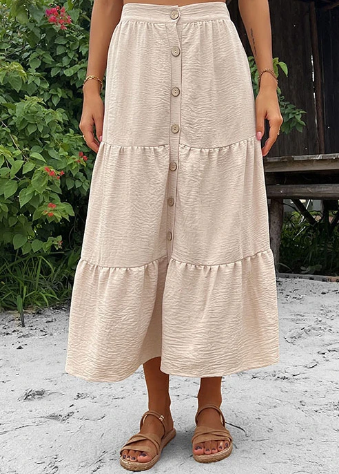Beige Button A Line Elastic Waist Skirt 5 Beige Button A Line Elastic Waist Skirt - Image 3