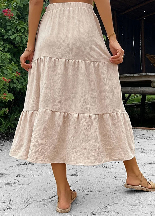 Beige Button A Line Elastic Waist Skirt 4 Beige Button A Line Elastic Waist Skirt - Image 2