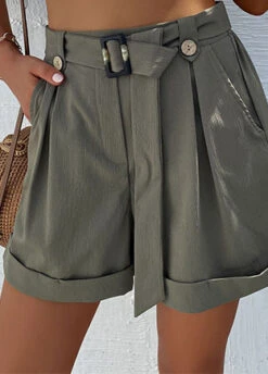 Olive Green Pocket Belted Regular Zipper Fly Shorts -Modlily Shop 330332 P 1679907758430