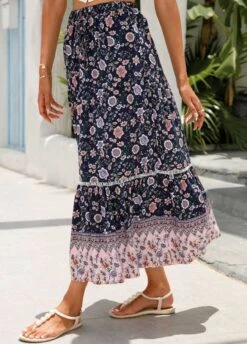 Multi Color Patchwork Floral Print A Line Skirt -Modlily Shop 330333 P 1679907783689