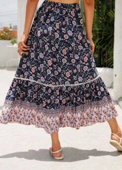 Multi Color Patchwork Floral Print A Line Skirt -Modlily Shop 330333 P 1679907783908