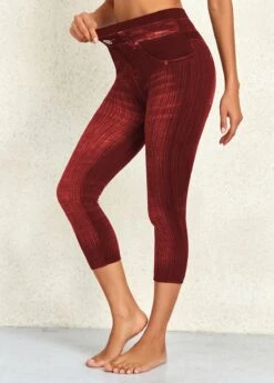 Wine Red High Waisted Capri Elastic Waist Leggings