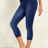 Denim Blue High Waisted Capri Elastic Waist Leggings -Modlily Shop 330336 P 16800881919290