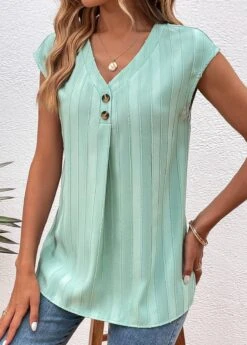 Mint Green Button Short Sleeve T Shirt -Modlily Shop 330444 P 16853382211275