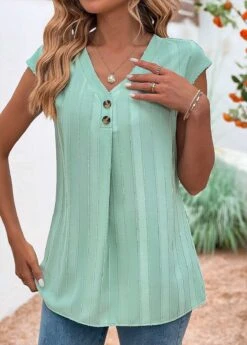Mint Green Button Short Sleeve T Shirt -Modlily Shop 330444 P 16853382217590