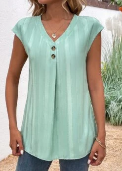 Mint Green Button Short Sleeve T Shirt -Modlily Shop 330444 P 16853382218312