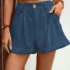 Blue Pocket Button Fly High Waisted Shorts -Modlily Shop 330547 P 16811751306370