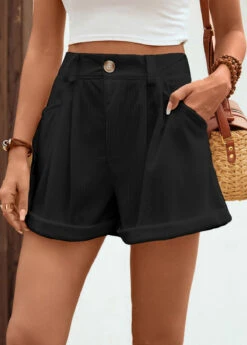 Black Pocket Button Fly High Waisted Shorts -Modlily Shop 330549 P 16809561804423