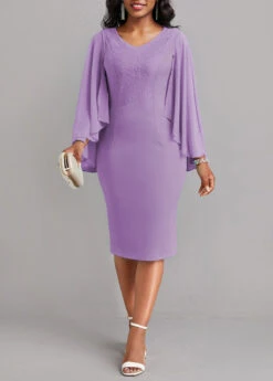 Neon Violet Patchwork Long Sleeve Bodycon Dress -Modlily Shop 330658 P 16860486206343