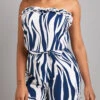 Navy Frill Striped Short Belted Sleeveless Bandeau Romper -Modlily Shop 330708 P 16813832601432