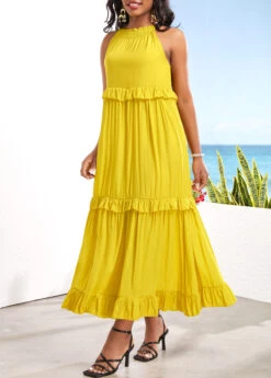 Tie Back Yellow Ruched Sleeveless Maxi Dress -Modlily Shop 330780 P 16813832848982