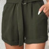 Green Pocket Belted Regular Elastic Waist Shorts -Modlily Shop 331051 P 16835395074380