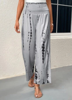 Grey Smocked Graffiti Print Elastic Waist Pants -Modlily Shop 331069 P 16831819652012