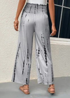 Grey Smocked Graffiti Print Elastic Waist Pants -Modlily Shop 331069 P 16831819659441