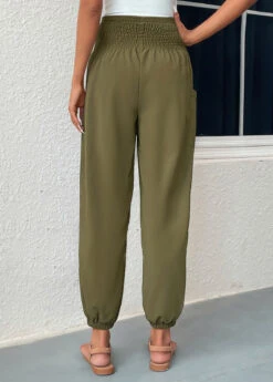 Blackish Green Smocked Regular Elastic Waist Pants -Modlily Shop 331093 P 16831820550181