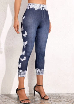 Denim Blue Butterfly Print High Waisted Leggings 9 Denim Blue Butterfly Print High Waisted Leggings -Modlily Shop 331151 P 16818982664781