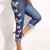 Denim Blue Butterfly Print High Waisted Leggings -Modlily Shop 331151 P 16818982665463