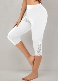 Plus Size White High Waisted Capri Leggings