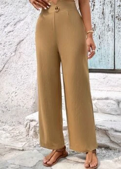 Light Camel Button High Waisted Pants -Modlily Shop 331268 P 1680769478405
