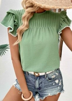 Light Green Patchwork Short Sleeve T Shirt -Modlily Shop 331269 P 1680769499603