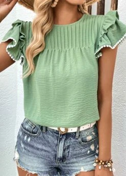 Light Green Patchwork Short Sleeve T Shirt -Modlily Shop 331269 P 1680769499847