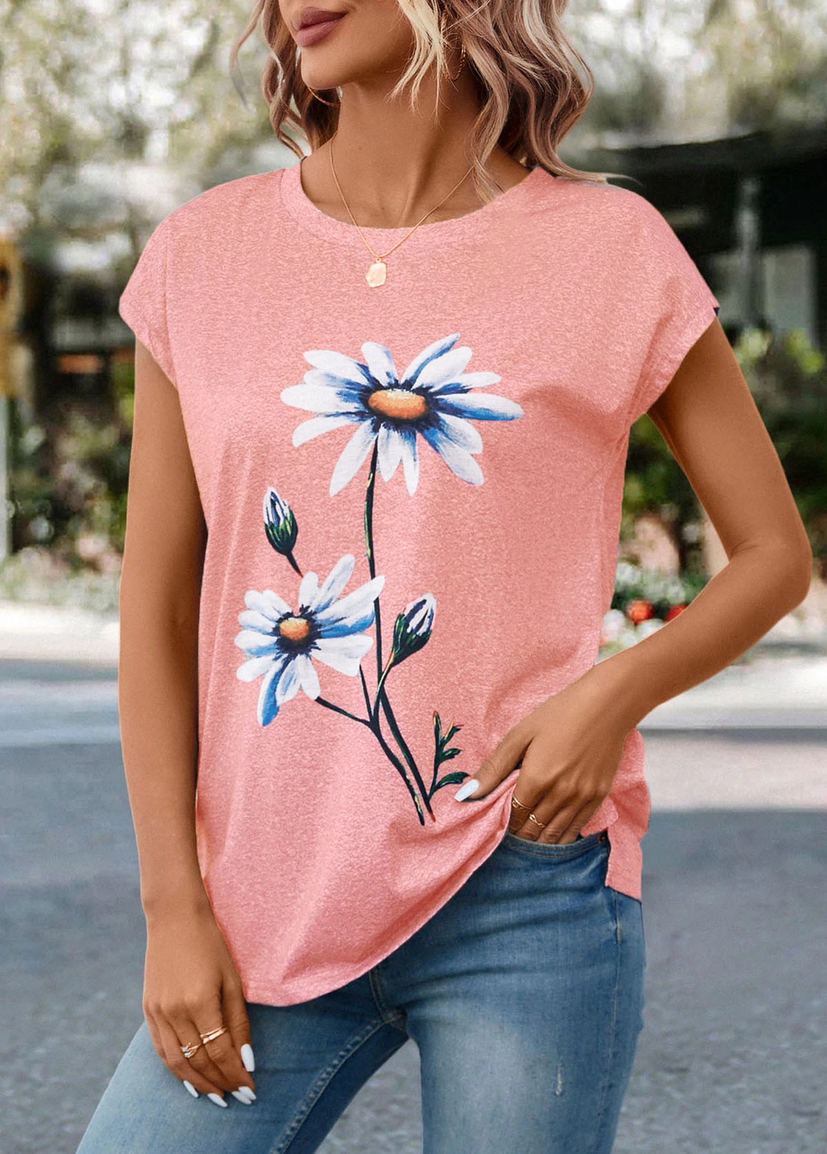 Pink Floral Print Short Sleeve T Shirt 5 Pink Floral Print Short Sleeve T Shirt - Image 3