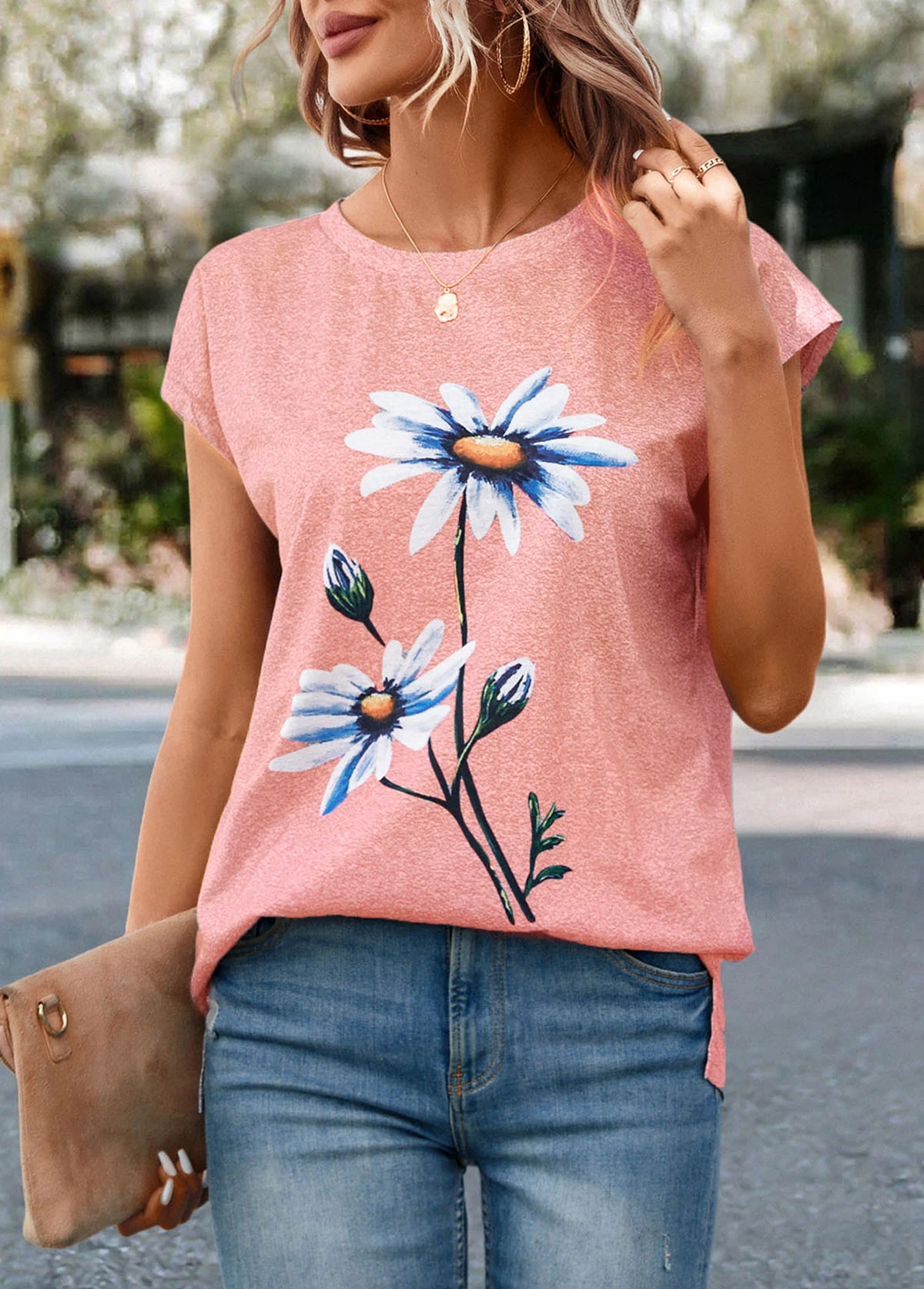 Pink Floral Print Short Sleeve T Shirt 7 Pink Floral Print Short Sleeve T Shirt - Image 5