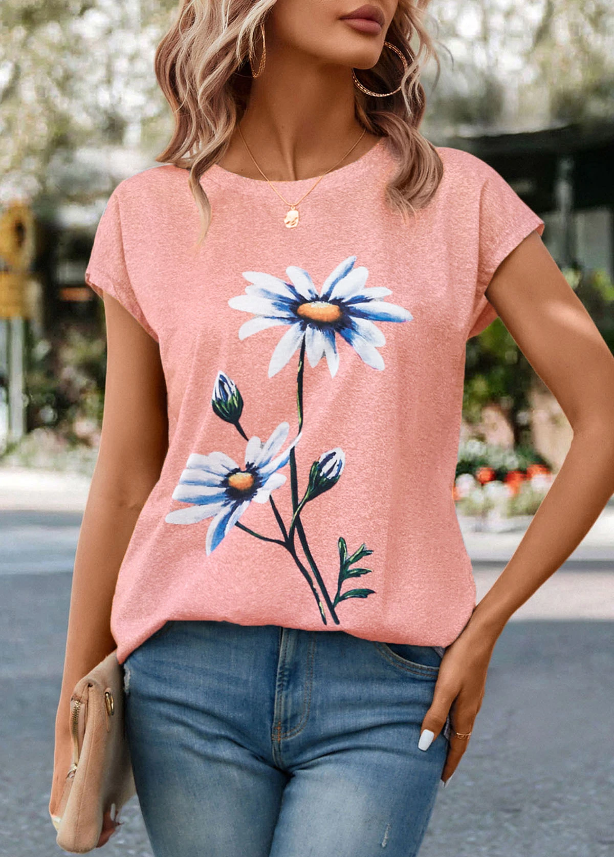 Pink Floral Print Short Sleeve T Shirt 8 Pink Floral Print Short Sleeve T Shirt - Image 6