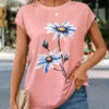 Pink Floral Print Short Sleeve T Shirt