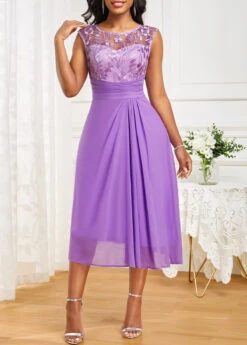 Neon Violet Lace Sleeveless Round Neck Dress -Modlily Shop 331373 P 16835458730124